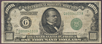 1928 $1,000.00 Chicago.  PMG VF-25.