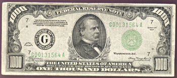 1934 $1,000.00 Chicago.  VF.