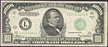 1934-A $1,000.00 San Francisco.  VF.