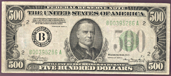 1934-A $500.00 New York.  VF.