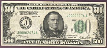 1928 $500.00 Kansas City.  VF.