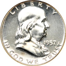 Ten certified Proof Franklin half-dollars.