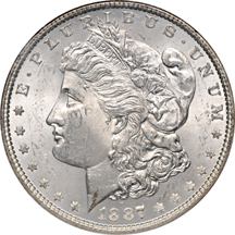 Twelve certified Morgan dollars.