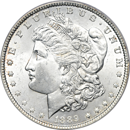 Nine ICG certified uncirculated Morgan dollars.