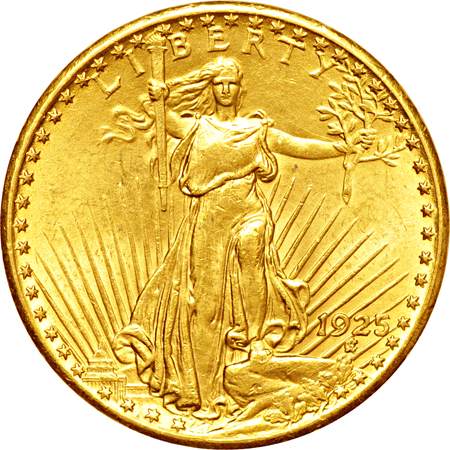 Seven raw uncirculated Saint-Gaudens.