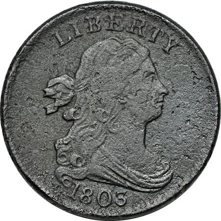 Ten half-cent type coins.