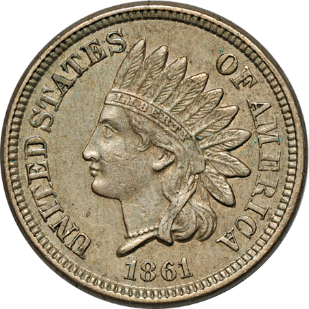 One Flying Eagle cent and Four Indian Head cents.