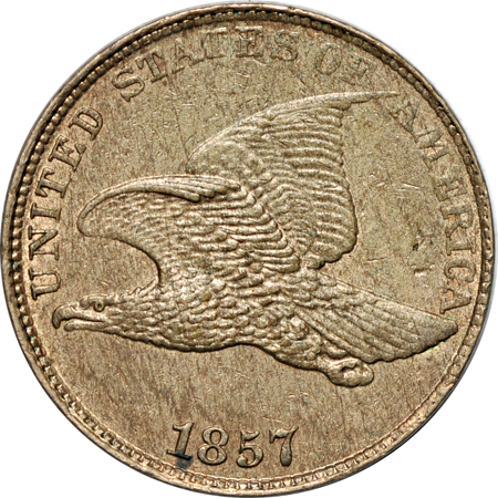 One Flying Eagle cent and Four Indian Head cents.