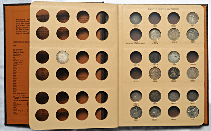 Twenty-six circulated Seated quarters in Dansco-like album.