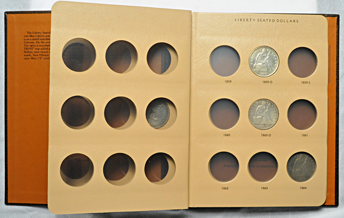 Five Seated dollars in a Dansco-like album.