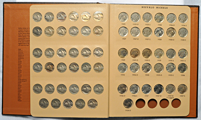 1918/17-D and 1937-D 3-legged Buffalo nickel in a complete Dansco 7112 album.