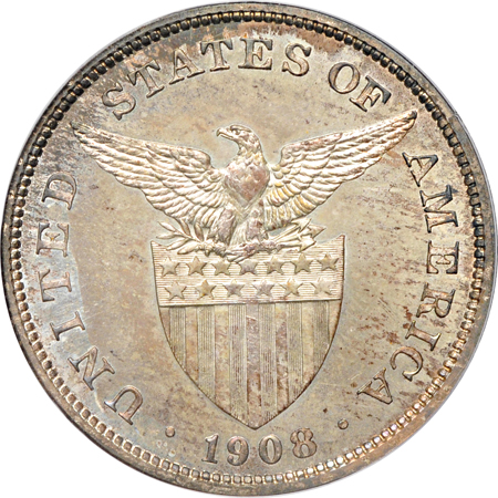 Philippines Under U. S. Sovereignty 1908 Proof Peso PCGS PF-65.