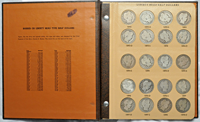 Complete set of circulated Barber half-dollars in a Dansco 7150 album.