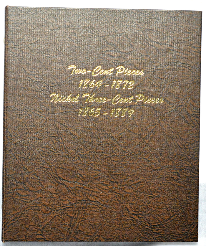 Complete set of two-cent pieces and sixteen three-cent pieces in a Dansco-like album.