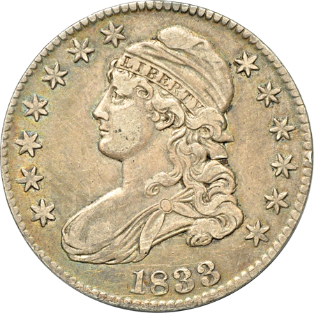 Five mysterious Capped Bust half-dollars.