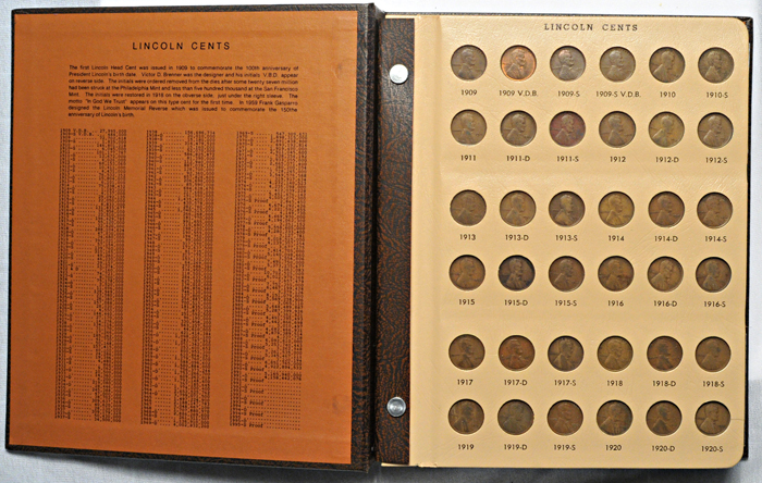 Nearly complete set of Lincoln cents (no 1922 plain), including proof-only issues, from 1909 thru 1997 in a Dansco 8100 album.