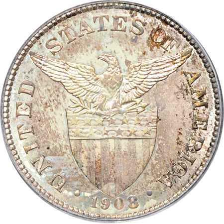 Philippines Under U. S. Sovereignty 1908 Proof 50 Centavos PCGS PF-64.