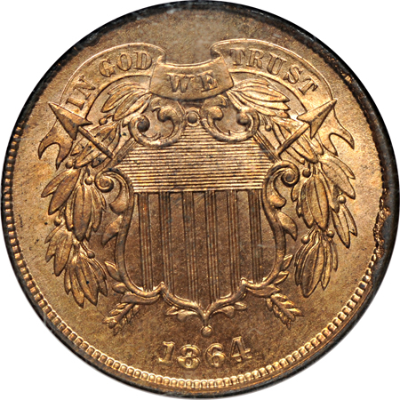 1864 Large Motto. NGC MS-65 RD.