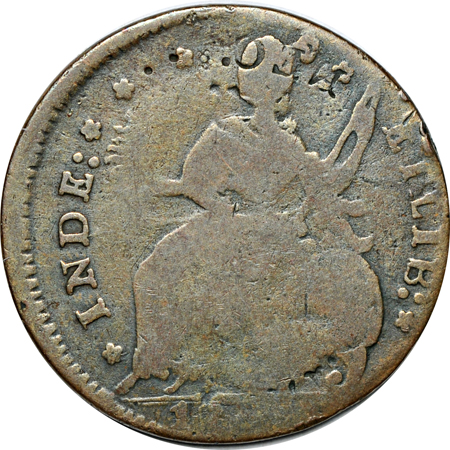 1787 Connecticut Copper. Miller 33.2-Z.5 Double Struck Over A Partial Brockage, Rarity-7, 116.0 grains. VF.