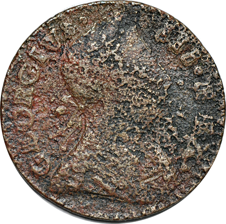 1776 Machin's Mills (Atlee Imitation Halfpence). Vlack 6-76A, Rarity-4, 100.7 grains. F.