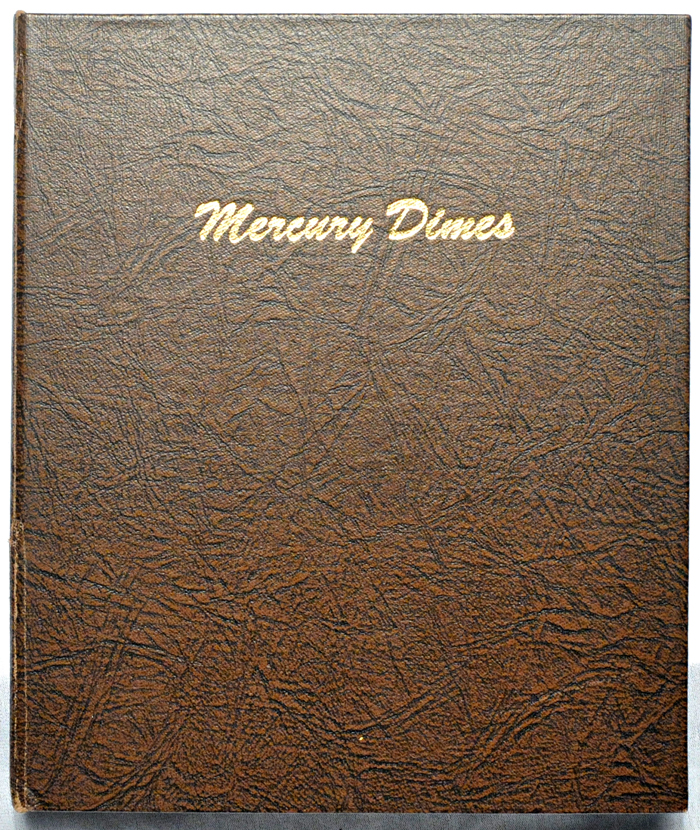 Nearly complete set of Mercury dimes in a Dansco 7123 album.