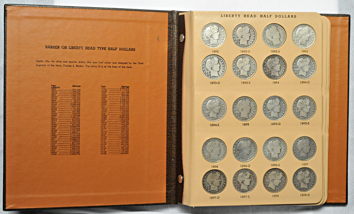 Complete set of Barber half-dollars in a Dansco 7150 album.