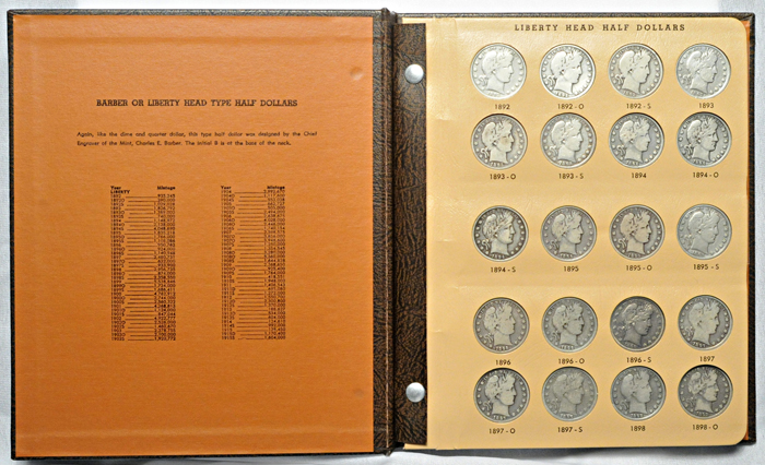 Complete set of Barber half-dollars in a Dansco 7150 album.