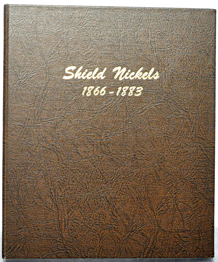 Seventy-percent filled set of Shield nickels in a Dansco-like album.