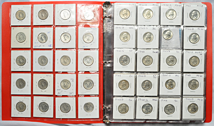 Complete set of Washington quarters 1932 thru 1998-S in a red binder.