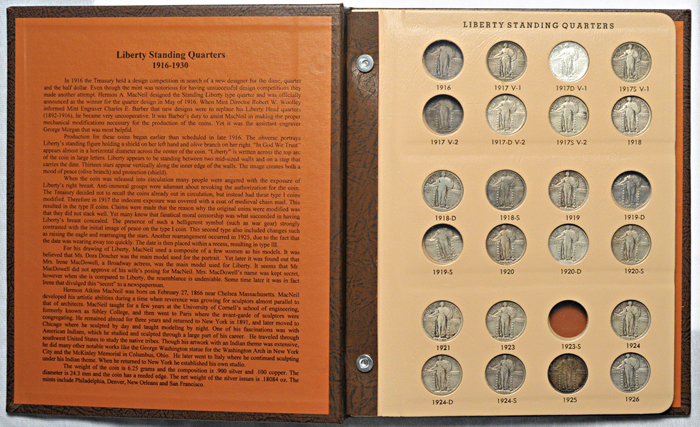 Eighty-three-percent complete set of Standing Liberty quarters in a Dansco 7132 album.