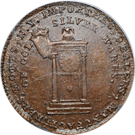 1789 Mott Token, thick planchet, plain edge. Breen 1020, Rarity-3. PCGS AU-58.