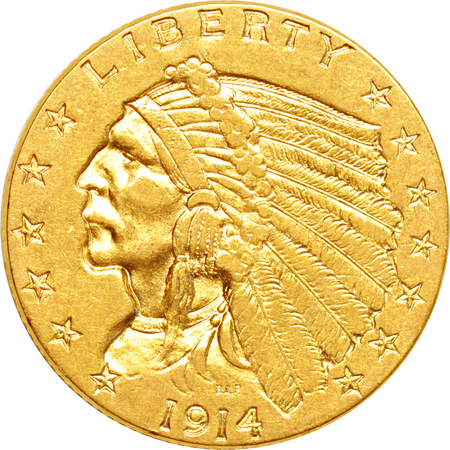 Five Indian-head quarter-eagles.  AU.