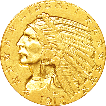 Five Indian-head half-eagles.  AU.