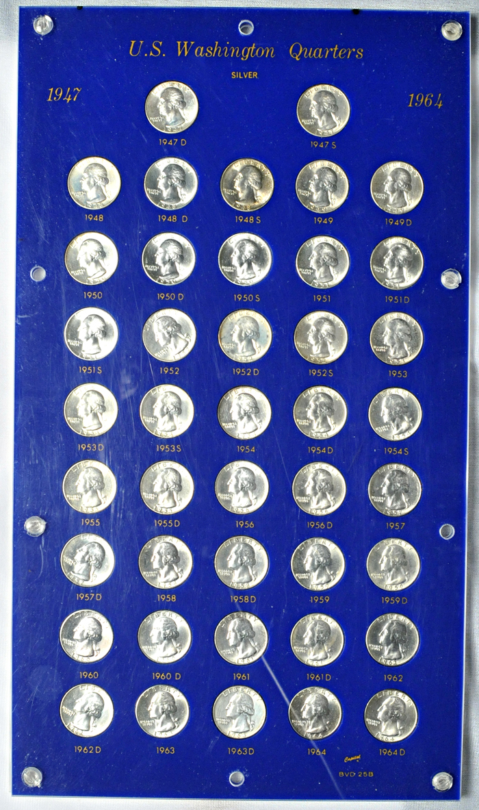 Complete set of Washington silver quarters in two Capital Plastics' holders.