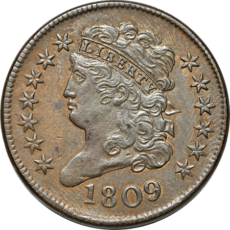 1804 Crosslet 4 - Stems (C-9, R-2) AU and 1809 (C-6, R-1) AU half-cents.