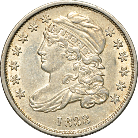 1830 half-dime (LM-2, R-3) and 1833 dime (JR-4). AU.