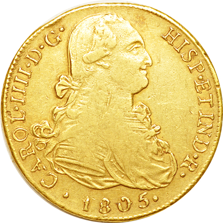 1805 - JP Lima, Carlos IIII Peru gold 8 Escudos (KM-101). F.