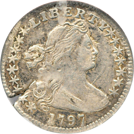 1797 16 Stars (LM-3, R-5). NCS Genuine (VF details/planchet flaw).