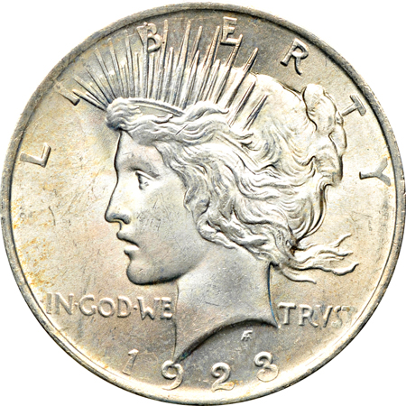 Twenty uncirculated 1923 Peace dollars from roll (now in sheets).