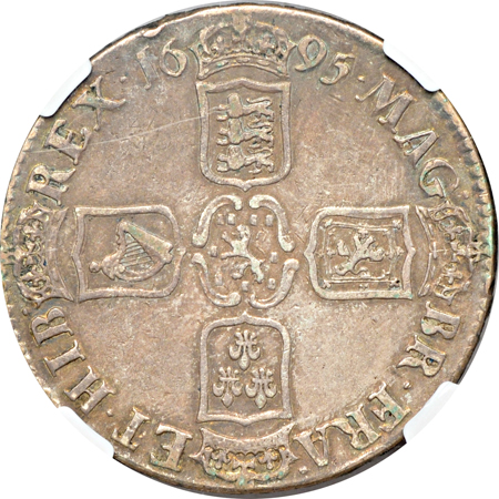 1695 Great Britain William III Crown, OCTAVO edge. NGC VF-20.