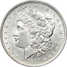 Twelve PCGS certified Morgan dollars.