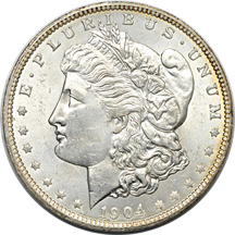 Eight O-Mint Morgan dollars. BU and GemBu.