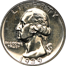 Six certified Proof Washington quarters.