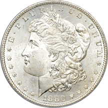 Six PCGS MS-66 Morgan Dollars.