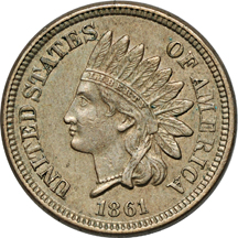 One Flying Eagle cent and Four Indian Head cents.