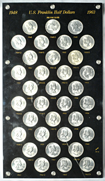 Set of Franklin half-dollars in a Capital Plastic holder.