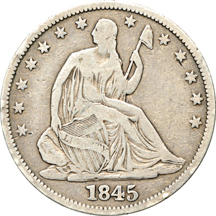 Nine Seated Liberty half-dollars.