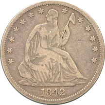 Seventeen Seated Liberty half-dollars.