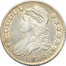 Thirteen Capped Bust half-dollars.