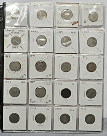 Two sets of Liberty-head nickels in plastic sheets.